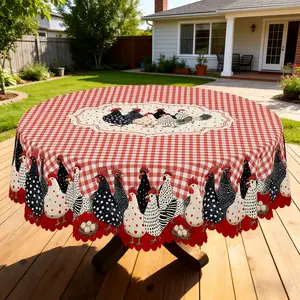 BLIOWL Unique Rooster and Checkered Tablecloth from Farmhouse - Red Buffalo Checkered with Colorful Rooster Pattern,Suitable for Kitchen,Dining, Courtyard or Picnic Decoration,Mechanized Polyester Fiber,Round/Rectangular/Optional,Kitchen Table Cover