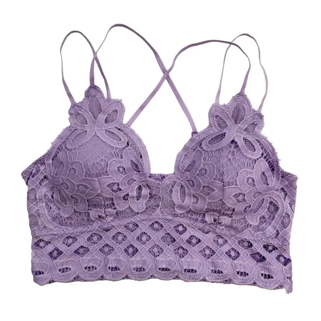 Lavender Crochet Bralette - No Wire, Adjustable Straps, Removable Padding