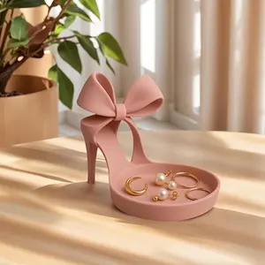 Elegant Bow Design Ring Stand and Display Tray, Desktop Storage Box, Shoe Display Rack, Jewelry Organizer, Decorative Tray, Plastic Material