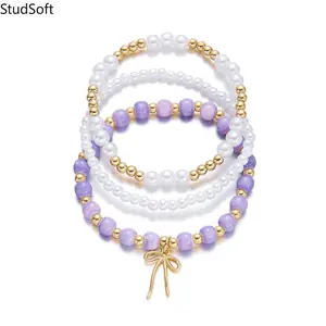 2026 New Collection: Stylish & Versatile Stackable Beaded Bracelet Set for Women — Featuring Bow Accents, Printed Ceramic Beads, and Pearls