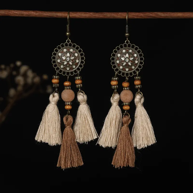H1308 1 Drip Oil Wood Bead Tassel