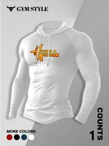 Men's Gym Compression Hoodie, Having A Meltdown Flame Graphic Long Sleeve Top, GYM STYLE Workout Fitness T-Shirt with Hood, Multiple Colors for Bodybuilding & Daily Wear