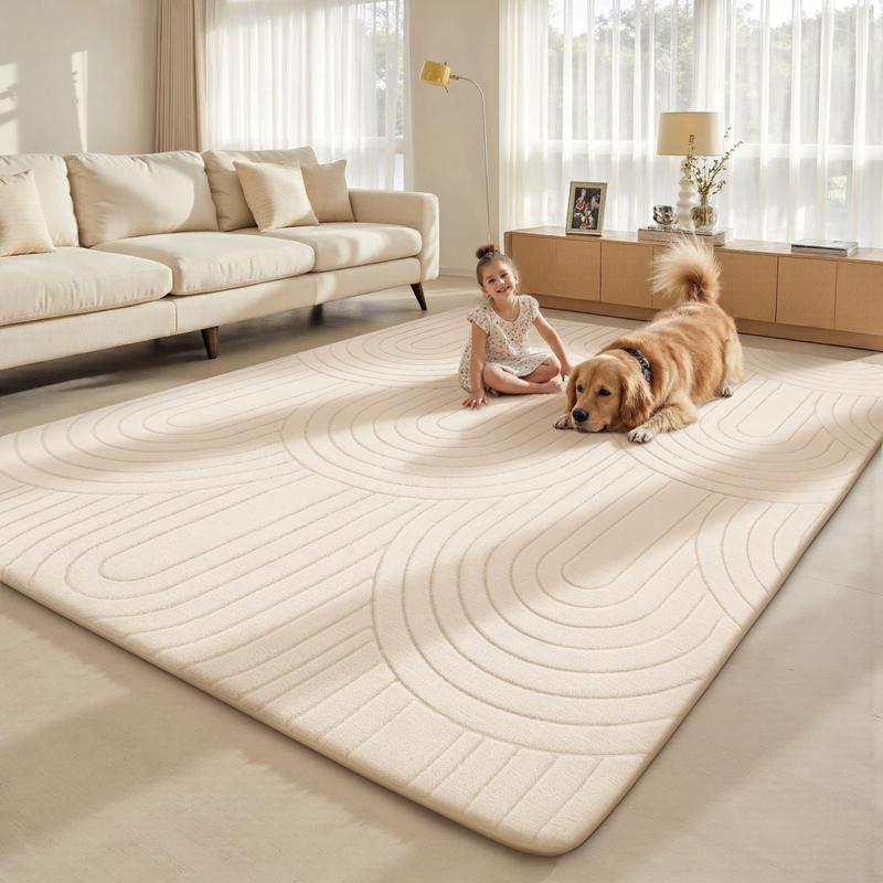 FAMVAL Large Size Fluffy Rainbow Rug Plush Area Rug Non-slip Soft Shaggy Ultra-comfortable Cool Carpet Mats for Living room Bedroom Nursery Home Decor Milky White