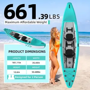 1/2-Person Inflatable Kayak for Adults, Heavy-Duty PVC, Drop-Stitch Floor, Lightweight, Portable, and Durable Tandem Kayak for Fishing, Touring, and Water Sports