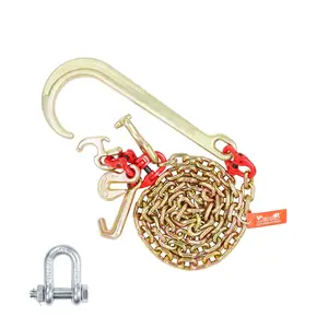 5/16" X 6' G80 Tow Chain With 15" J Hook, Long Shank, RTJ And Grab Hooks, Wrecker Tie-Down Hardware, Heavy Duty Recovery Chain Assembly For Tow Trucks, Durable Steel Construction For Vehicle Towing And Rescue