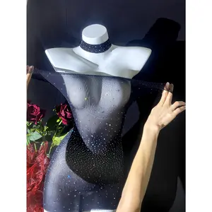 Shiny rhinestone tight design dress, without bra and panties, sexy clothing for women Casual Soft seduction clothes bedroom wrap  around  pajamas scarf headband seductive solid color sheer shirt bow embellishment perfect valentine gift az  lingerie