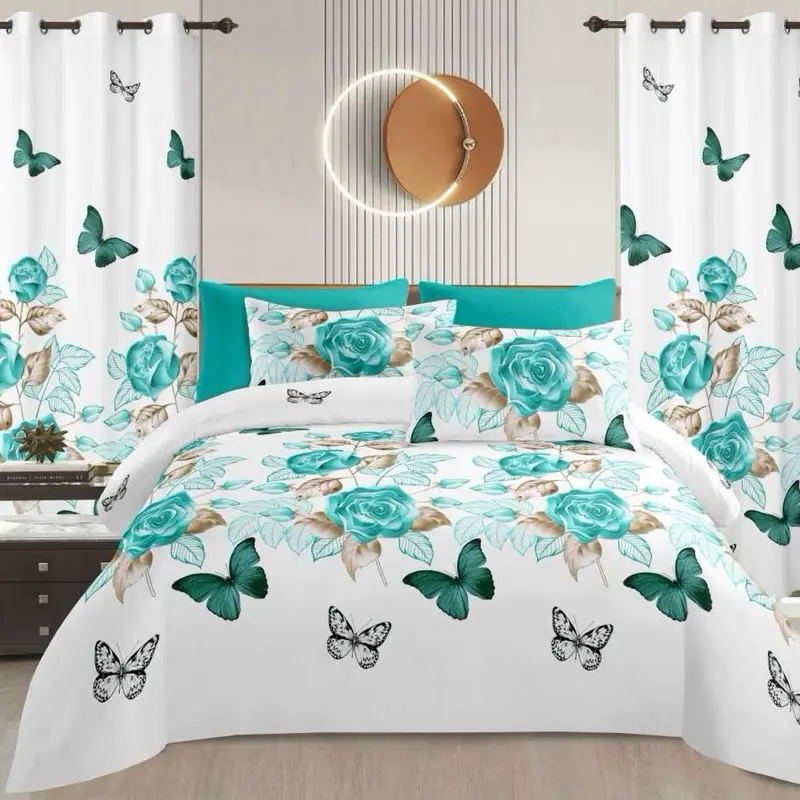 8 pcs Floral Bedsheets with Curtains Comfortable Durable Material for Any Bedroom