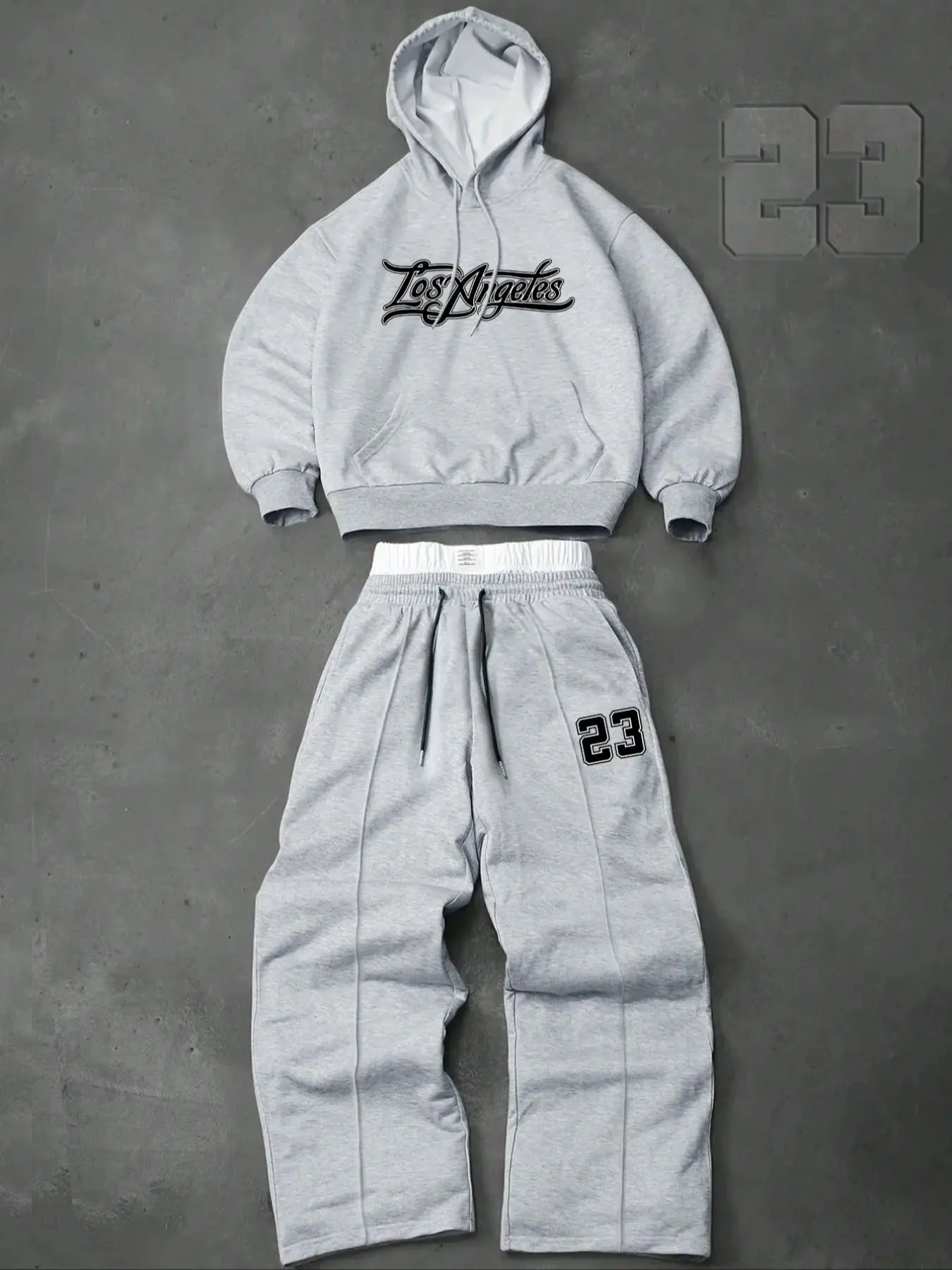 Men's preppy two-piece tracksuit: a hooded sweatshirt and drawstring trousers, decorated with letter and number patterns, perfect for fall and winter, Sweat Suit Set, Stylish Casual Letter Print Tracksuit