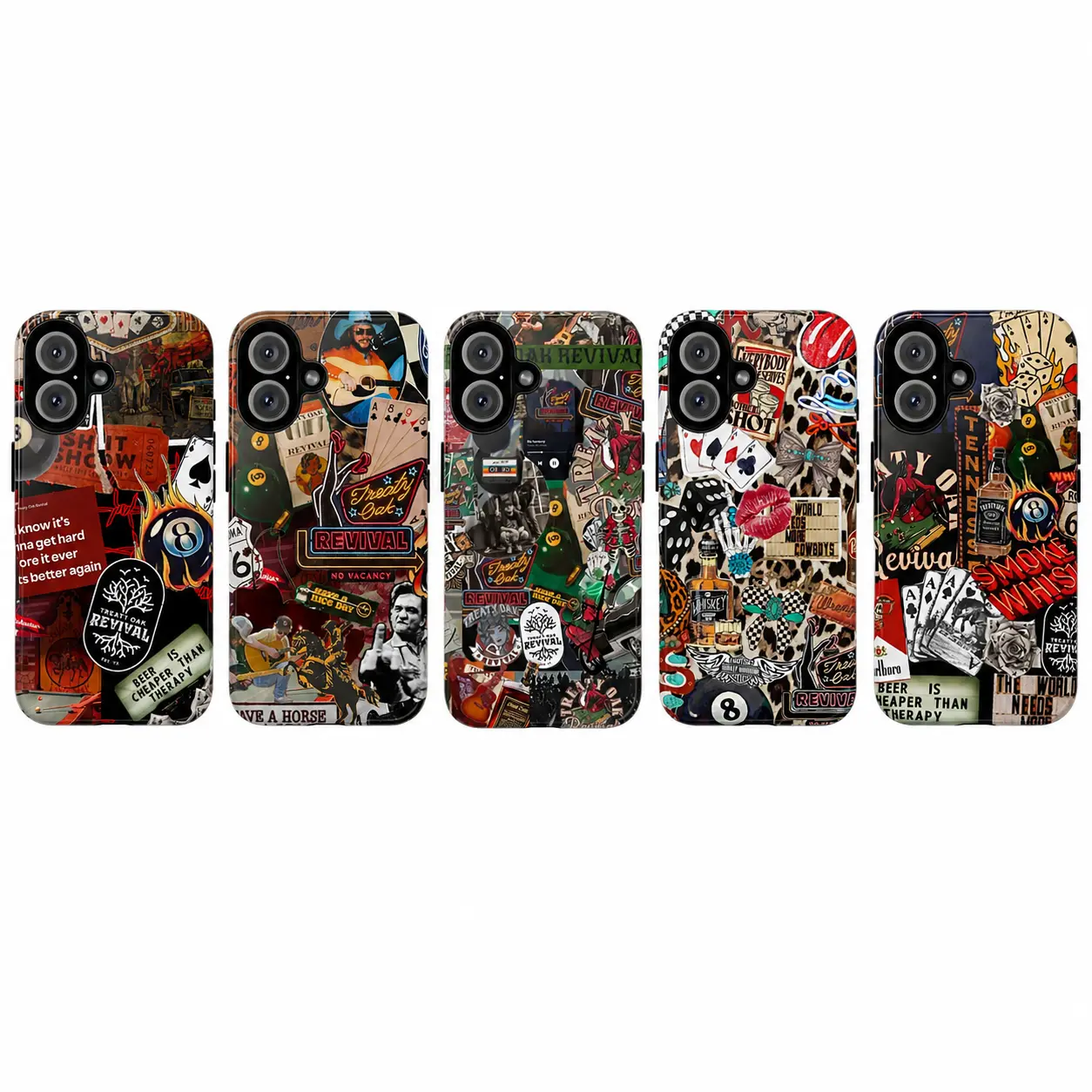 Southern Rock Bar Collage Phone Cover Collection, Western Music Poster Graphic Protective Cover For Multiple Models, Whiskey Billiards Vintage Style, phone case, country phone cover, music gift, western accessory