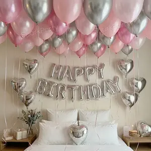 38pcs and Silver Balloon Set, Princess Birthday Party Decor, Heart Shape Foil Balloons, Indoor Birthday Atmosphere Setup