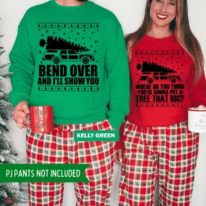 Bend Over and I'll Show You Christmas Couple Matching Vacation Shirt, Adults Joke Christmas Tree Sweatshirt Hoodie