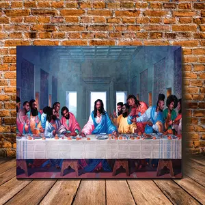 1 Count Wooden Framed Canvas Painting,Black Last Supper Black Jesus Canvas Wall Art,Wall Art Prints with Frame, for Living Room & Bedroom, Home Decoration,Festival Gift for Her Him, Ready to Hang