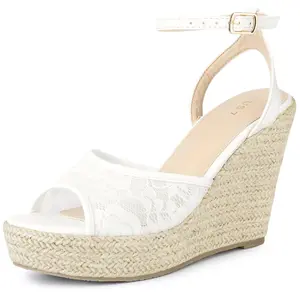 BLISSFUL STEP Women's Lace Wedges Ankle Strap Platform Heel Espadrille Wedge Heels Sandals