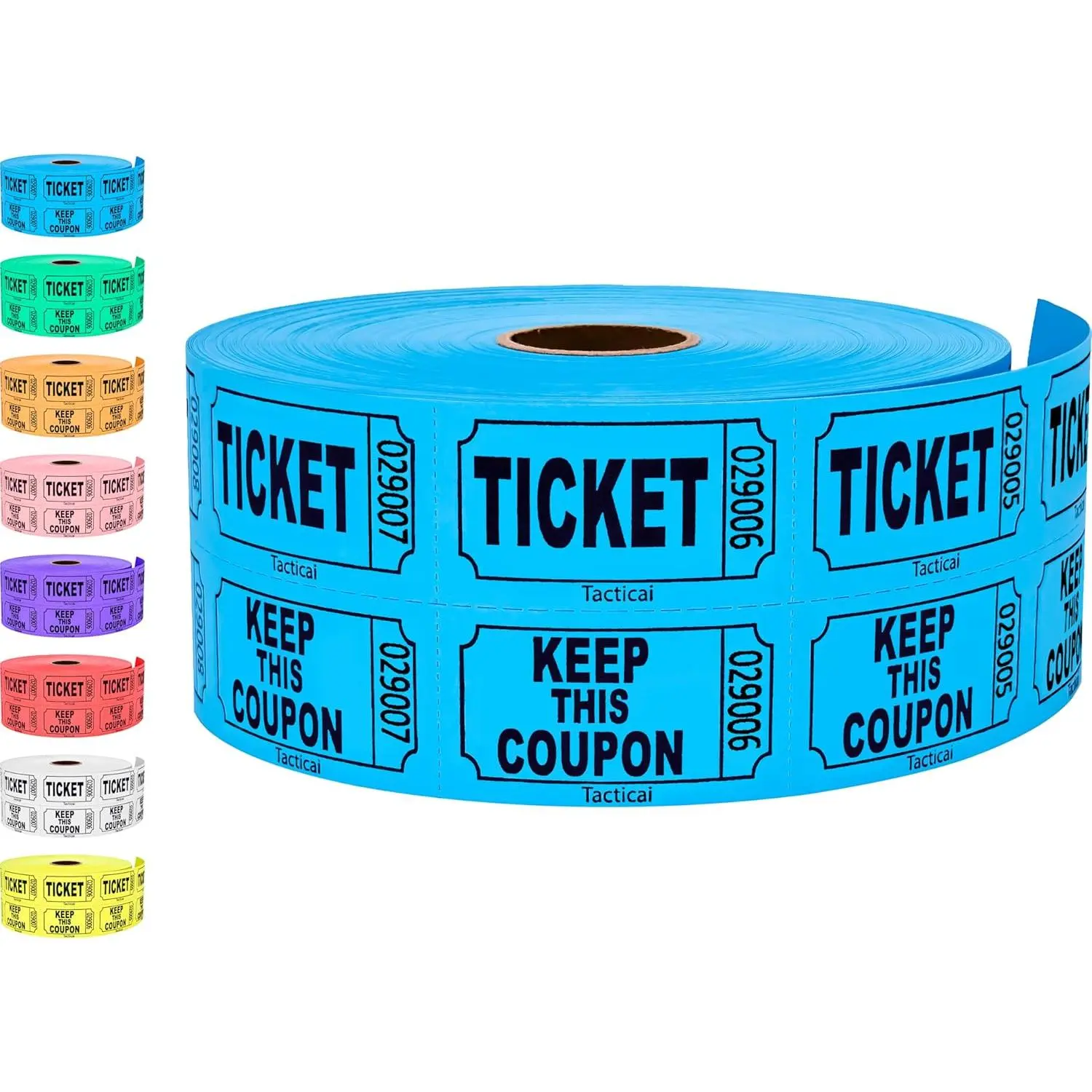 Vibrant Blue Thick Paper Raffle Tickets, 1000-Count Compact Double Roll, Easy Tear Event Entry Tickets (1 of 8 Colors) for Fundraisers & Class Rewards