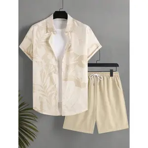 Men's 3D Floral Print Short-Sleeve Shirt & Shorts Casual Two-Piece Set for Vacation 3074