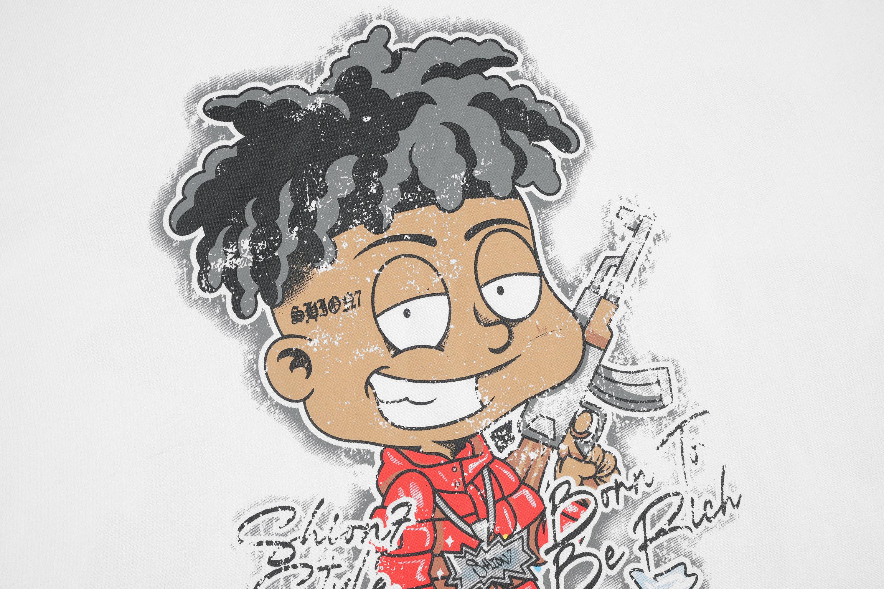 Men's Y2K Cartoon Rapper Studded Oversize White Tee | Summer Crystal Street wear Must-Have