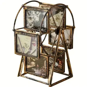 Vintage Rotating Wheel Picture Frame, 1/4 Counts Photo Display Frame, Photo Organizer for Home Office Dormitory School Decor, Durable Sturdy Frame, High Quality Frame