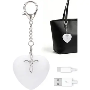 Rechargeable Touch Activated Heart LED Purse Light with Cross Pendant, Silver Portable Handbag Bag Light for Deep Totes, Purse Must Haves Accessories Great Gift Ideas for Women