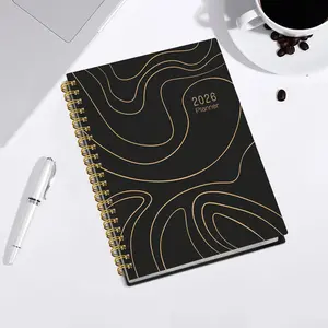 WAVE 2026 A4 Coil Notebook - Elegant Gold Wave Design, Organization Aid, Time Management Tool