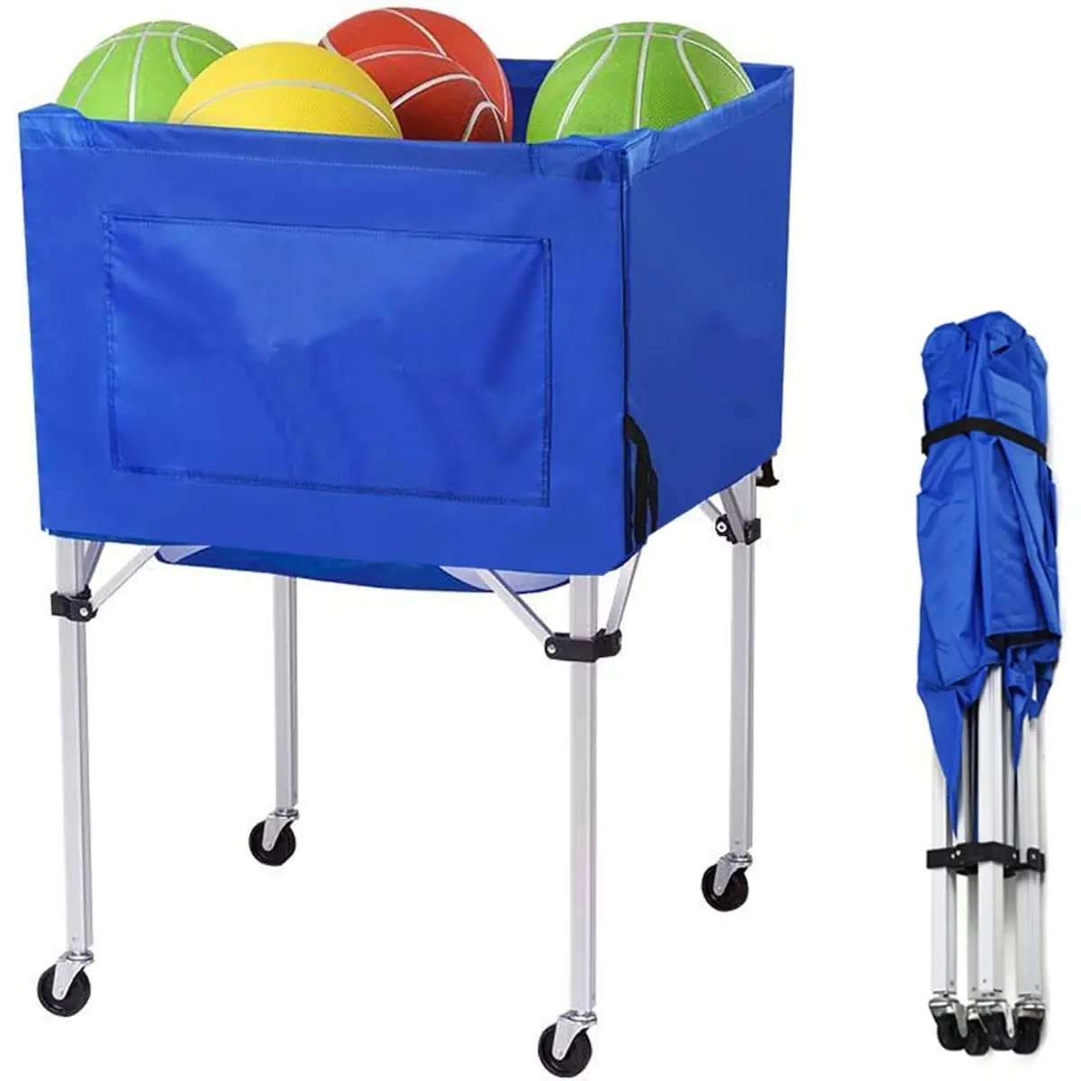Portable Volleyball Ball Cart with Wheels-Storage Basket for Garage Sports Equipment - 37in x 26in x 26in - for Volleyball, Basketball, Soccer Toys - Blue
