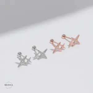 Meissa North Star Screw Back Earrings S925 Sterling Silver Bling Sparkling Twinkling CZ North Star Cartilage Celestial 20g Helix Unisex Studs Earring Multi Piercings Stackable Hypoallergenic Comfort Sleep On Jewelry Gift for Her Him Christmas Birthday