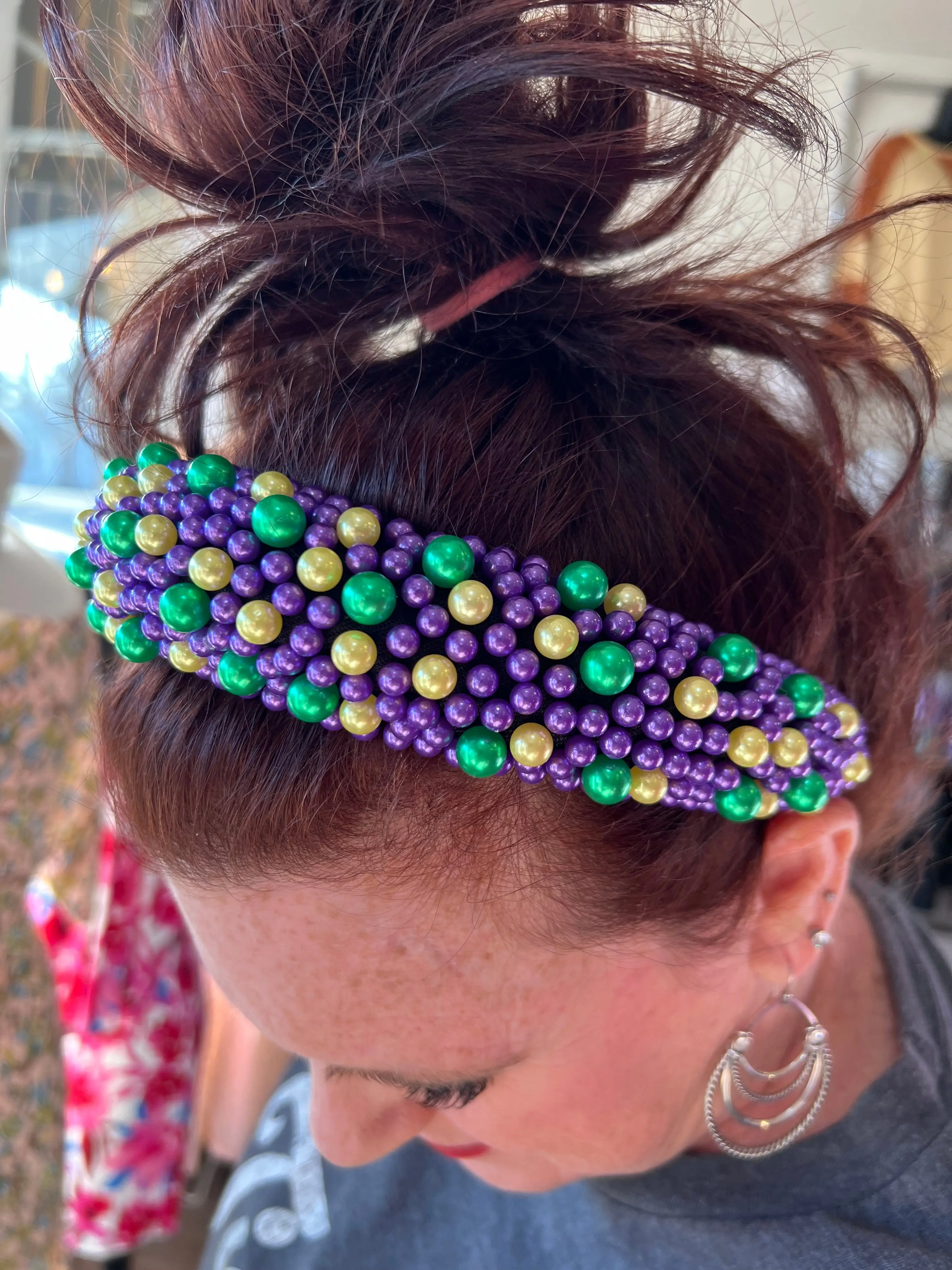 Purple Gold and Green Beaded Headband - Elegant Design for Everyday Wear