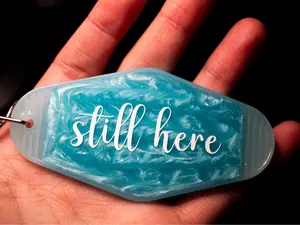 Hand-Poured Resin Motel Keychain with Mica Finish Subtle Sparkly Swirls White Vinyl Phrase Perfect Christmas Gift Stocking Stuffer