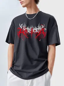 Men's Gothic Style Graphic Print Round Neck Tee, Regular Fit Casual Street Short Sleeve T-shirt for Summer, Men's Top for Daily Wear, Tropical