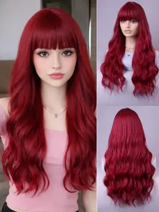 European and American Long Wavy Hair Wig, 26 Inches Bangs False Hair, Synthetic Wigs, Perfect for Holidays or Parties, Stylish and Versatile, Synthetic Fiber Wigs