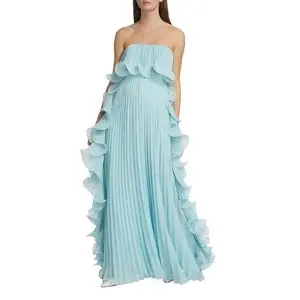 Women's INS Pleated Tube Top Big Swing Dress, Summer Fashion Casual Sleeveless Long Dress