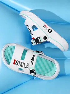 Unisex Letter Pattern Colorblock Slides, Casual Comfortable Home Slippers, Soft Non-slip Slippers for Indoor & Outdoor Wear, Boy