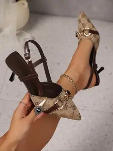 Elegant Women's Satin High Heels, Leaf Print & Bow Design, Ankle Tie Thin Heel Shoes, Perfect Formal Evening Wear Footwear