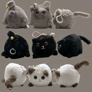 Charming Bulky Cute Cat Keychain Toys with Two Ring Bells Accessories in Various Colors and Funny Designs