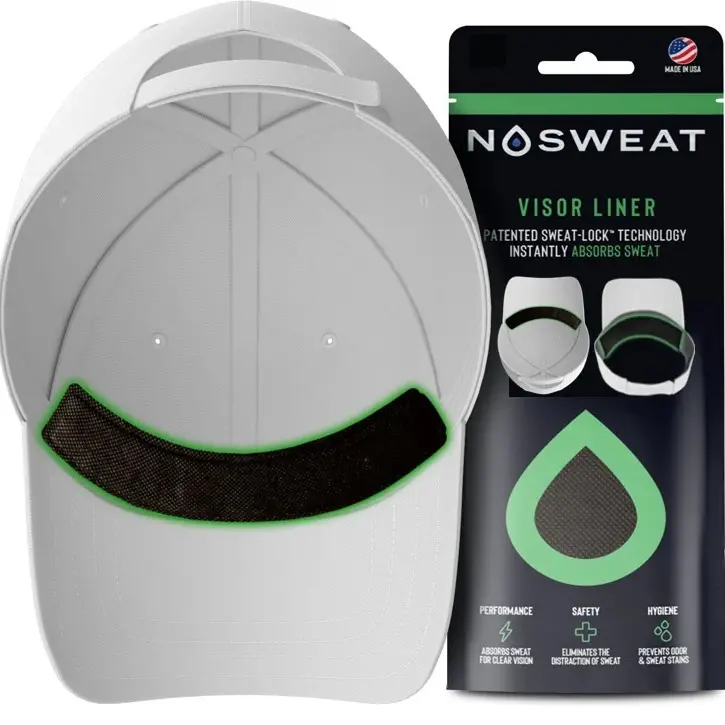 Nosweat Visor/Cap Sweat Liners (Black) 3 Pack Hypoallergenic Hat Liners Made in USA Patent Sweat Lock Technology