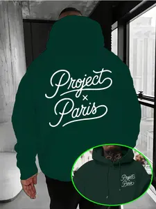 Men's French Trend Hoodie, Project X Paris Artistic Letter Print, Soft Fabric, Casual Fall & Winter Wear, Street Style
