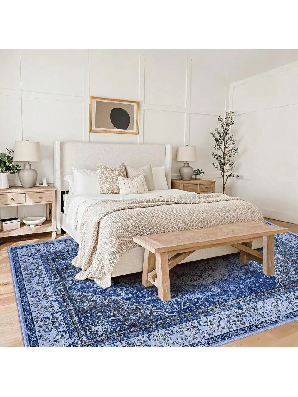 【Christmas Gift】Blue-8*10 feet Short Pile Area Rugs For Living Room Carpets Boho Washable Large Rugs For Bedroom Modern Vintage Classic Lounge Rug