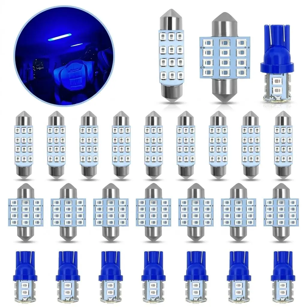 Blue LED Interior Car Lights Bulb Kit, Super Bright Dome Map License Plate T10 Festoon Replacement Lamps, 12V Error Free Plug & Play Auto Light Accessories