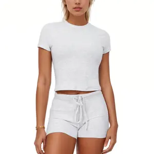 NANKEYSTAR Women's Shorts Sets Short Sleeve Crop Tops And Shorts Lounge Sets Comfy Outfits Pajama Set Basic Loungewear Homewear Comfort Summer Clothes Casual Nightwear