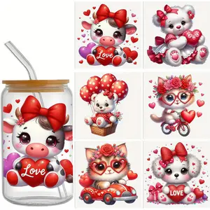 6pcs Valentine's Day Animal Themed UV DTF Cup Wraps Winter UV DTF Transfer Sticker for Glass Cups Furniture Craft DIY Crafts Rub on Transfer Stickers for DIY Water Bottle Laptop Decal  Car