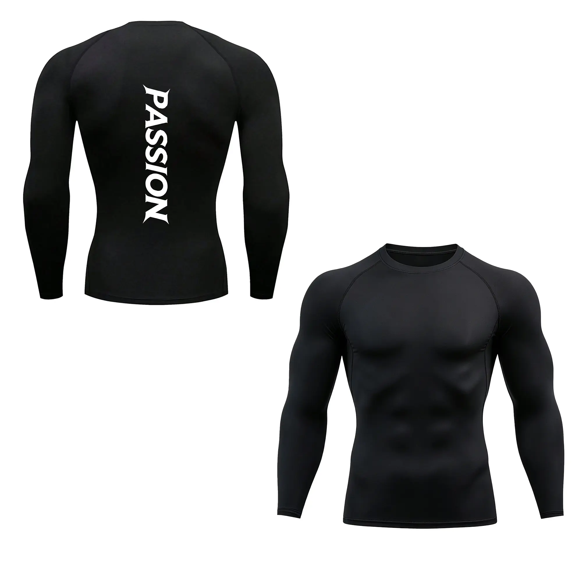 Men’s Fitted Polyester Long-Sleeve Compression Shirt - Sporty Drop Shoulder, Dry-Fit Athletic Base Layer, Bold 'Passion' Back Lettering Logo, All-Season Gym/Running Wear, S-XL, Unisex Option, Yes for Active Use #TikTokMadeMeBuyIt #GymTok, All Seasons, Bol