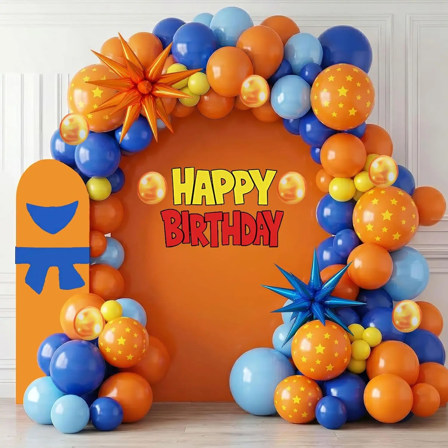 127-Pcs Cartoon Balloon Garland Arch Kit with Blue, Orange & Red Star Stickers for Kids' Parties