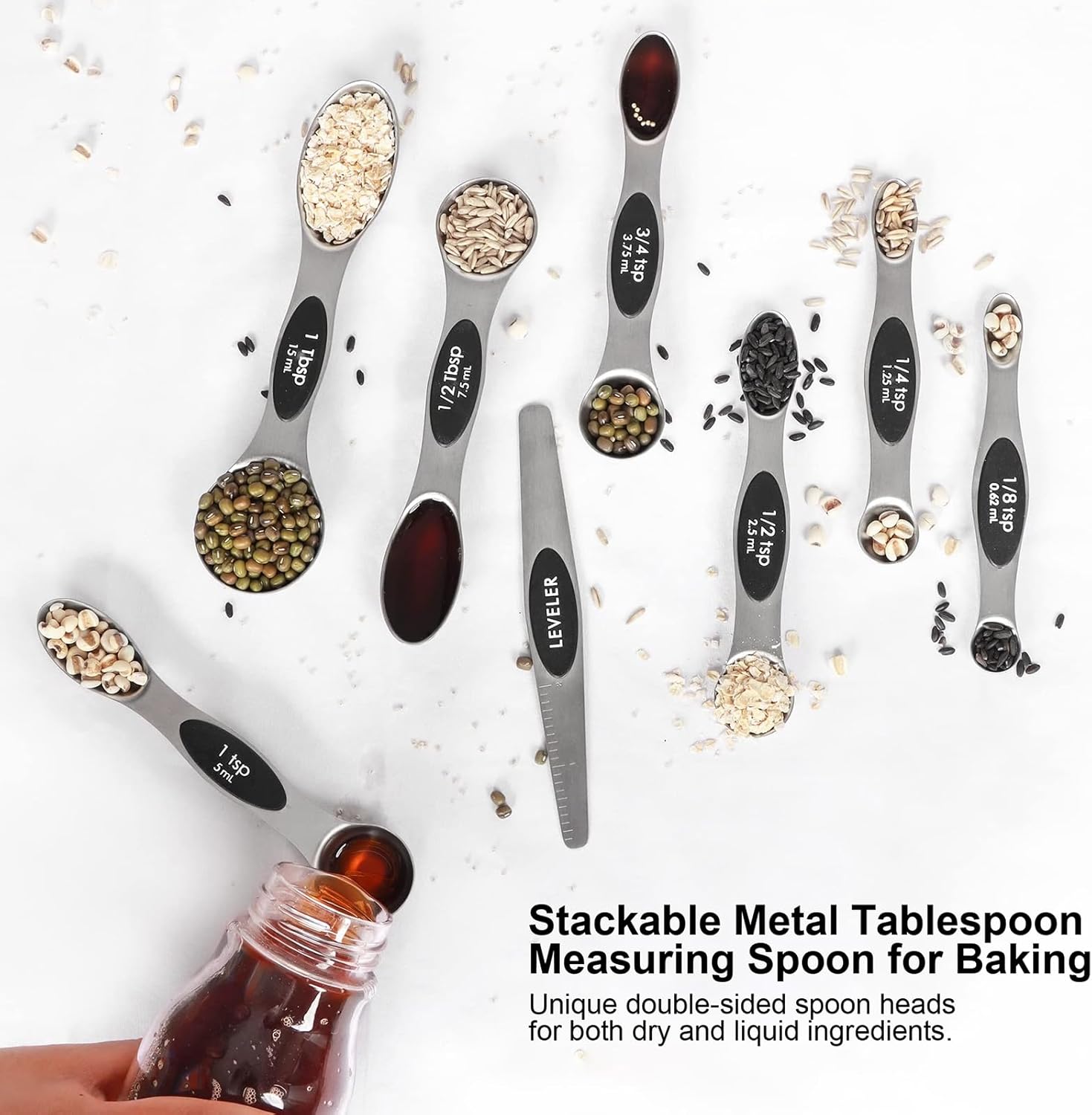 Magnetic Measuring Spoons Set Stainless Steel with Leveler, Stackable Metal Tablespoon Measure Spoon for Baking, Cups and Spoon Set Kitchen Gadgets Apartment Essentials Fits in Spice Jars Magnetic Measuring Spoons Set Stainless Steel with Leveler, Stackable Metal Tablespoon Measure Spoon for Baking, Cups and Spoon Set Kitchen Gadgets Apartment Essentials Fits in Spice Jars