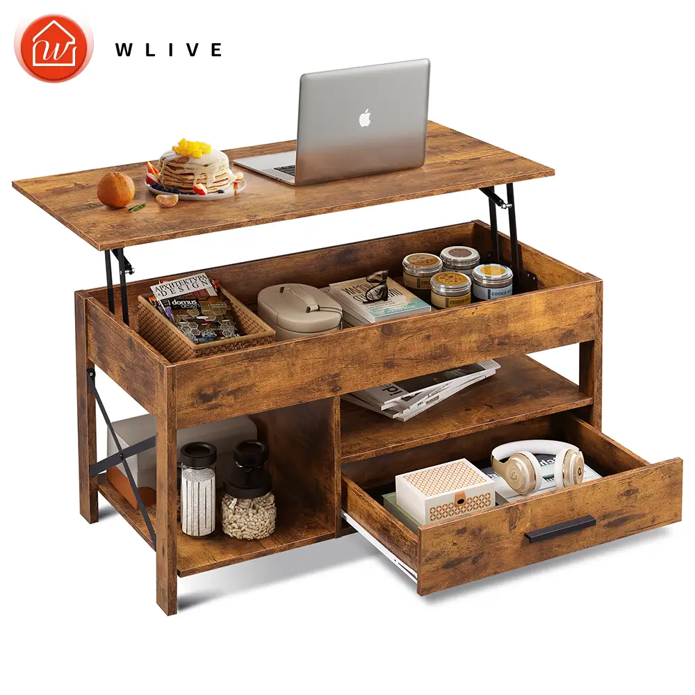 WLIVE Lift Top Coffee Table for Living Room with Storage, Hidden Compartment, Wooden Tabletop and Metal Frame, Organizing Central Table/Desk for Room