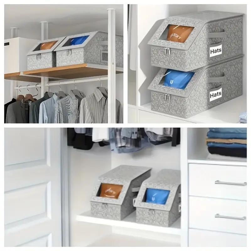 Stackable Hat Storage Boxes for Baseball Caps, Holds Up to 24 Hats, Durable Cardboard Box for Men, Classic Style, Wardrobe Organizer