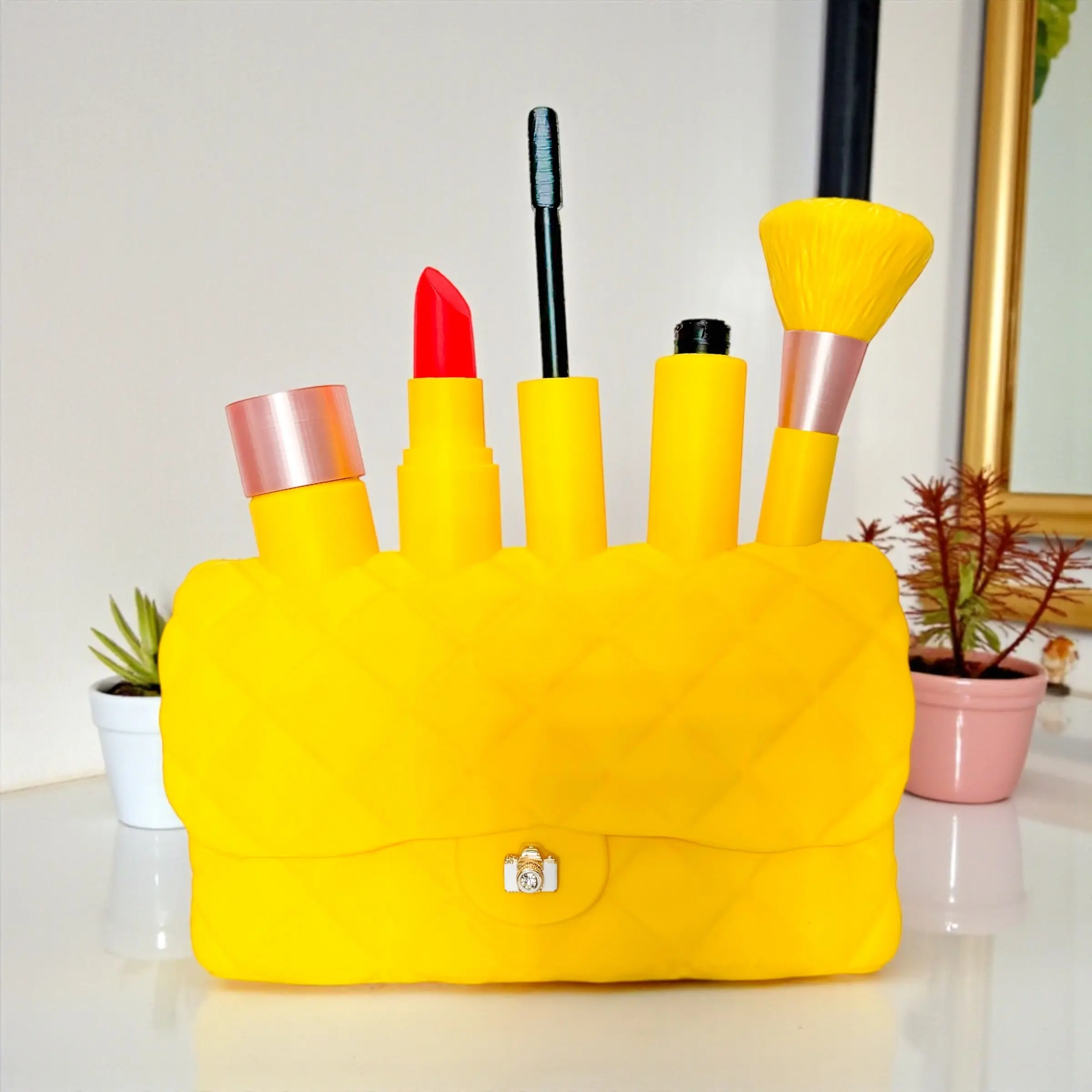 Yellow Full Makeup Purse Decor Yellow Full Makeup Purse Decor