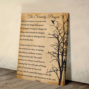 1 Piece of Serenity Prayer Christian Religious Poster - Framed Canvas Wall Decoration with Prayer Text, Edge Wrapped Frame and Hook Installation, Bedroom, Office, Church Inspirational Scripture Decoration - Suitable for Christian Believers as a Gift, 2D F