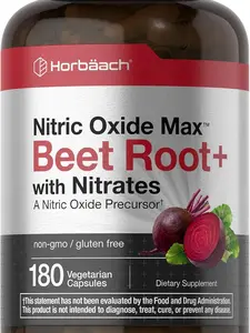 Horbäach Nitric Oxide Beet Root Capsules | 180 Count | with Nitrates and Precursor | for Men and Women | Vegetarian, Non-GMO, Gluten Free Supplement