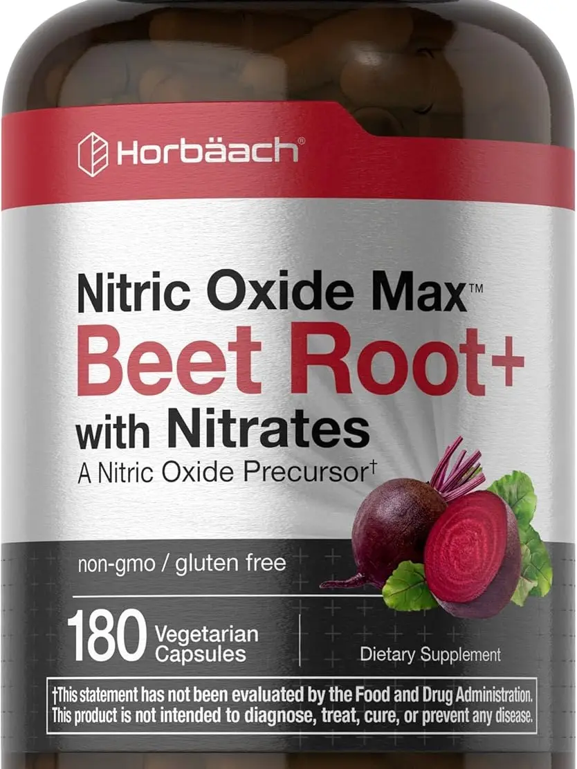 Horbäach Nitric Oxide Beet Root Capsules | 180 Count | with Nitrates and Precursor | for Men and Women | Vegetarian, Non-GMO, Gluten Free Supplement