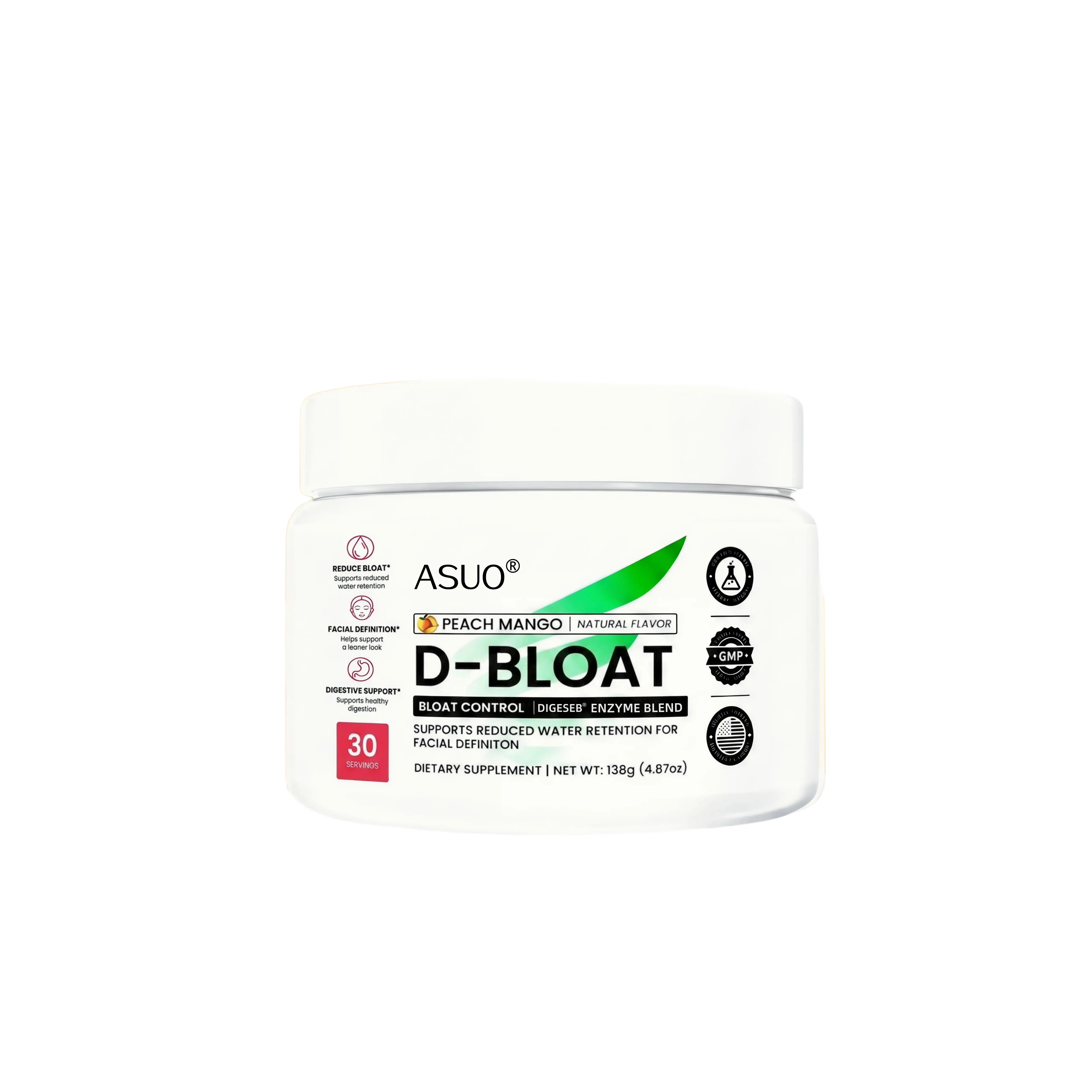 D-BLOAT Daily Debloat Powder, Peach Mango Flavor - Digestive Enzyme Blend for Bloat Control, 30 Servings (4.87oz)