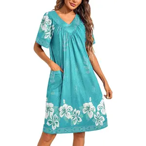 Womens House Dress Floral Print Moo Moos Nightgowns Moomoo Dresses Mumus with Pockets